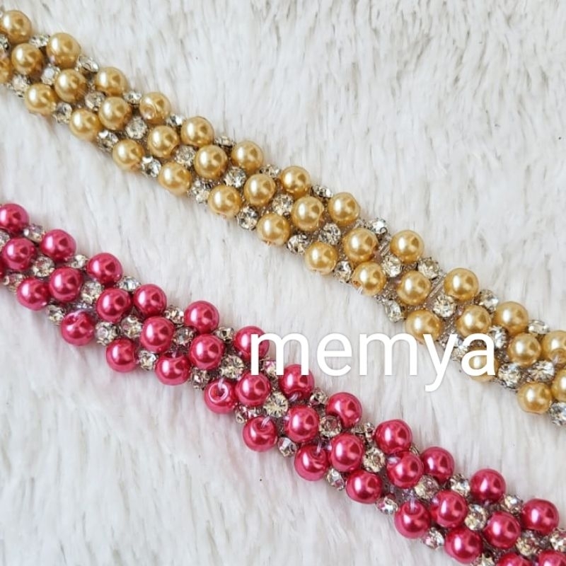 Renda Payet Mutiara Kombinasi Permata Cangkang 50cm