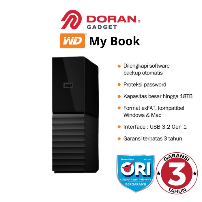 WD Hardisk External My Book 4TB-18TB Black Hitam HD HDD External 3.5"