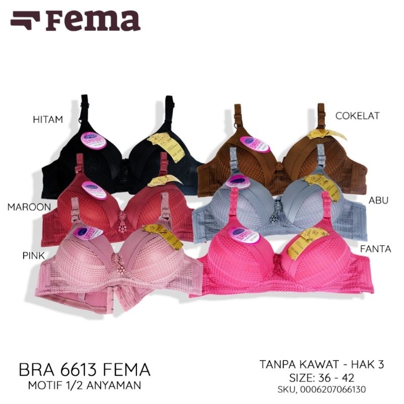BRA 6613 FEMA Anyam BH  FEMA Tanpa Kawat HAK 3 Motif Anyam/Bh Wanita Busa Tipis 36-42