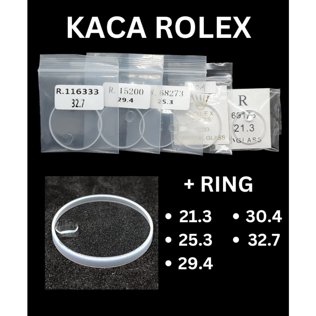 kaca jam tangan rolex + ring berkualitas