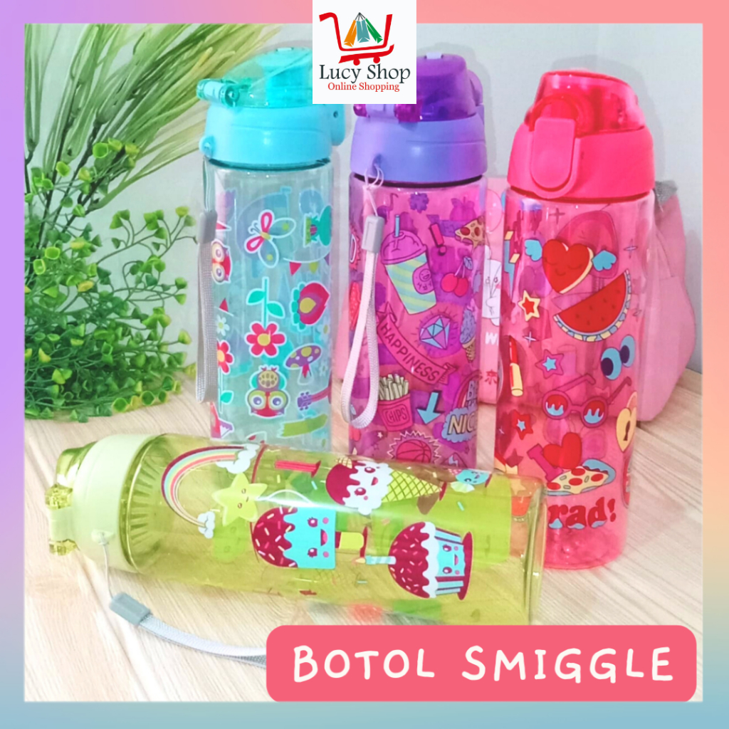 Botol Minum Anak Sekolah Smiggle Warna Warni Gambar Karakter Lucu 700 ml Flip Top Body Colorful