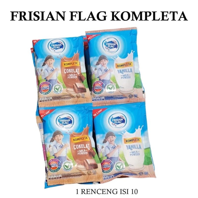 

FRISIAN FLAG KOMPLETA SACHET VANILA 10PCS | SUSU BENDERA VANILLA 1 RENCENG | SUSU BUBUK COKLAT