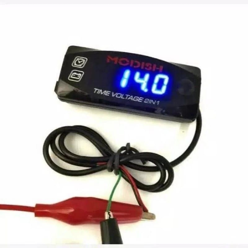 VOLTMETER 2in1 VOLTASE DAN TIMER JAM VOLT METER AKI MOTOR ACCU BATERAI MOTOR BEBEK MATIC SPORT 2 IN 