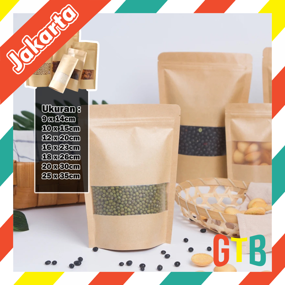 ❤GTB❤ Standing Pouch Craft Windows Warna Coklat Ukuran 12x20 cm I Kemasan Kopi I Kemasan Paper Ziplo