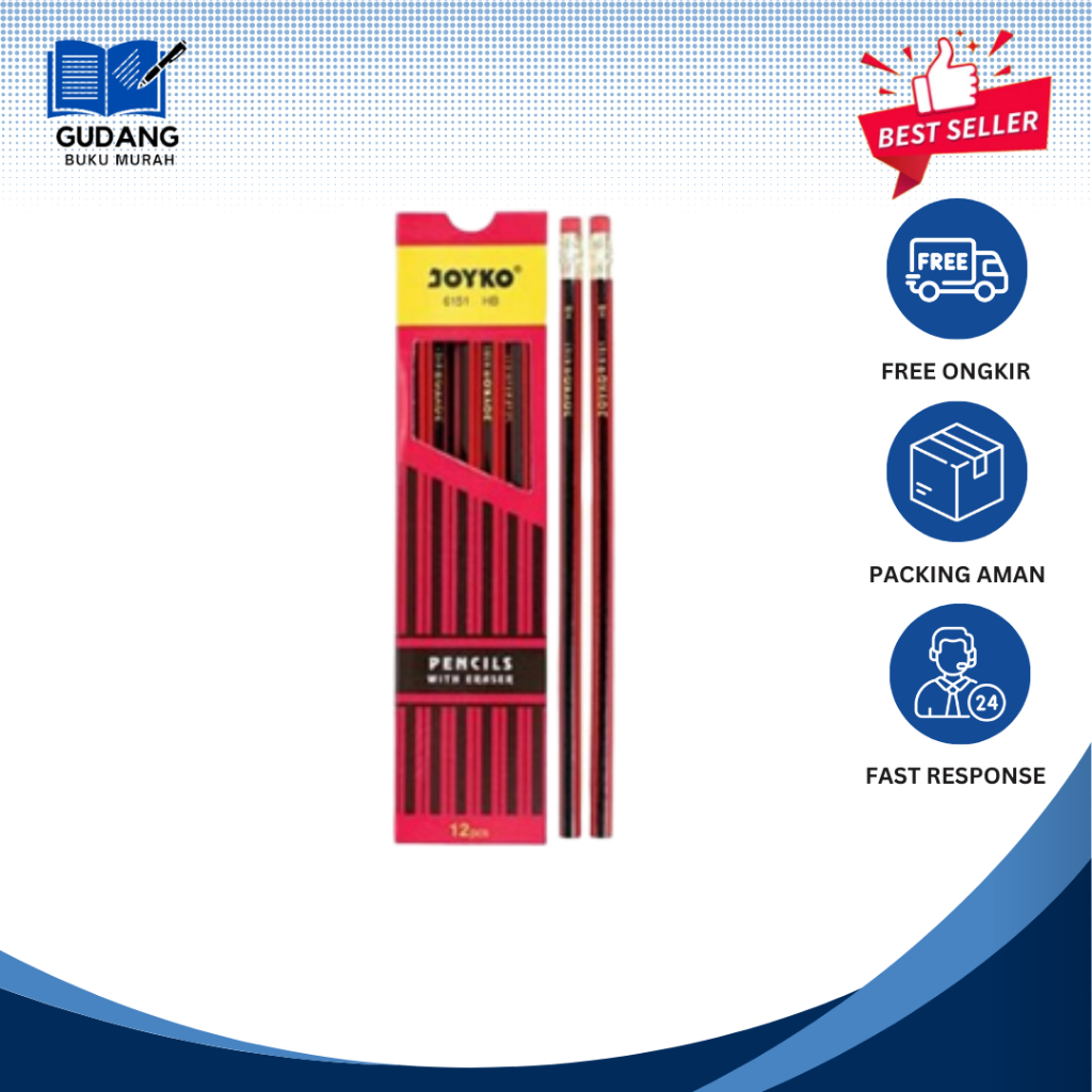 

Pensil Joyko HB /Pencils With Eraser 1Lusin (12Pcs) / GUDANG BUKU MURAH