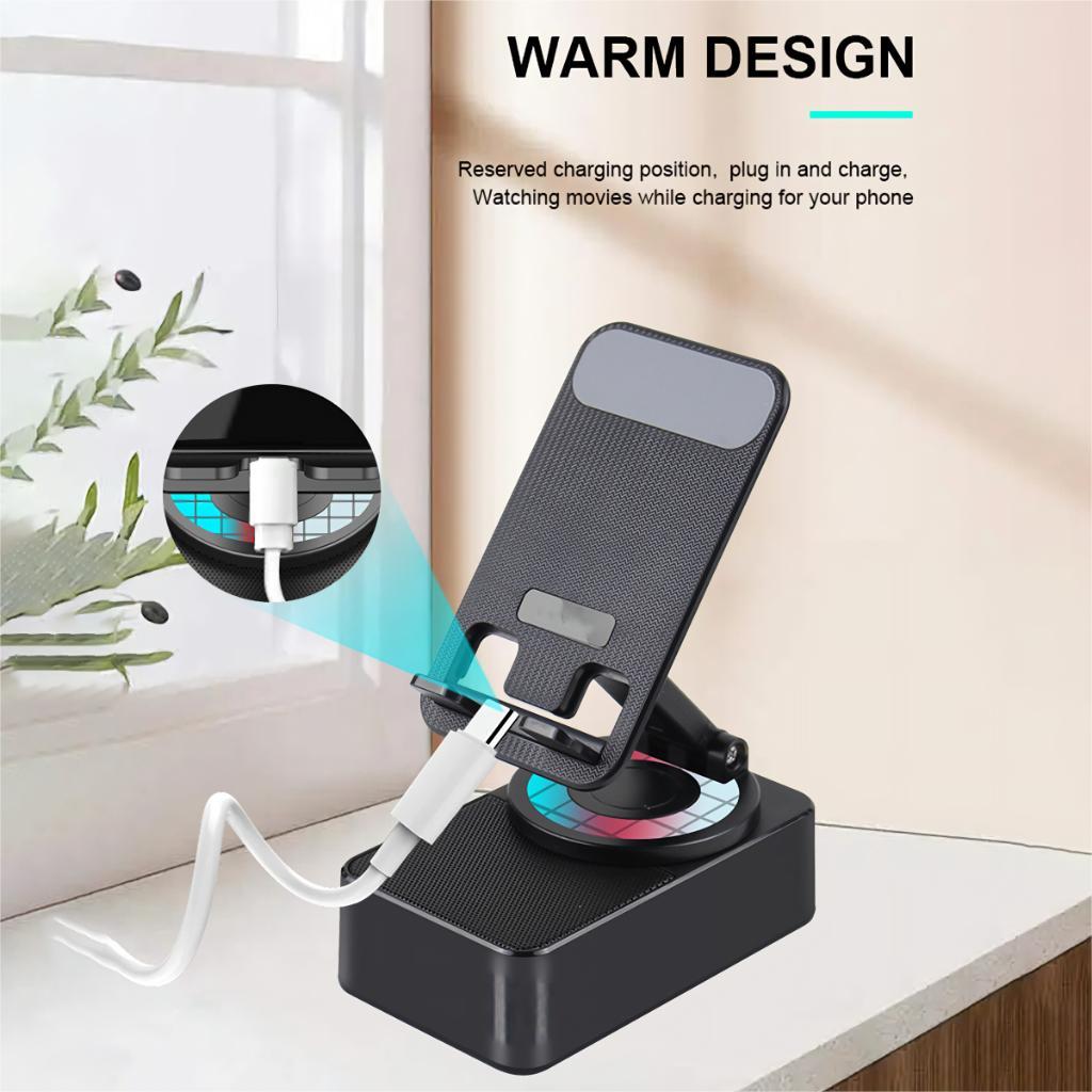 【Garansi &amp; Ready】UNIG Folding Dekstop Cell Phone Stand with Wireless Bluetooth Speaker and Anti-Slip Base HD Surround Sound Perfect for Home and Outdoors with Bluetooth Speaker for Desk Compatible with iPhone/ipad/Samsung Galaxy