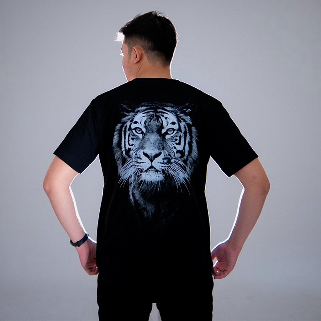 KAOSBOS.ID - Kaos Distro Macan Putih Belakang T Shirt Glow In The Dark Harimau 3dT-shirt Pria
