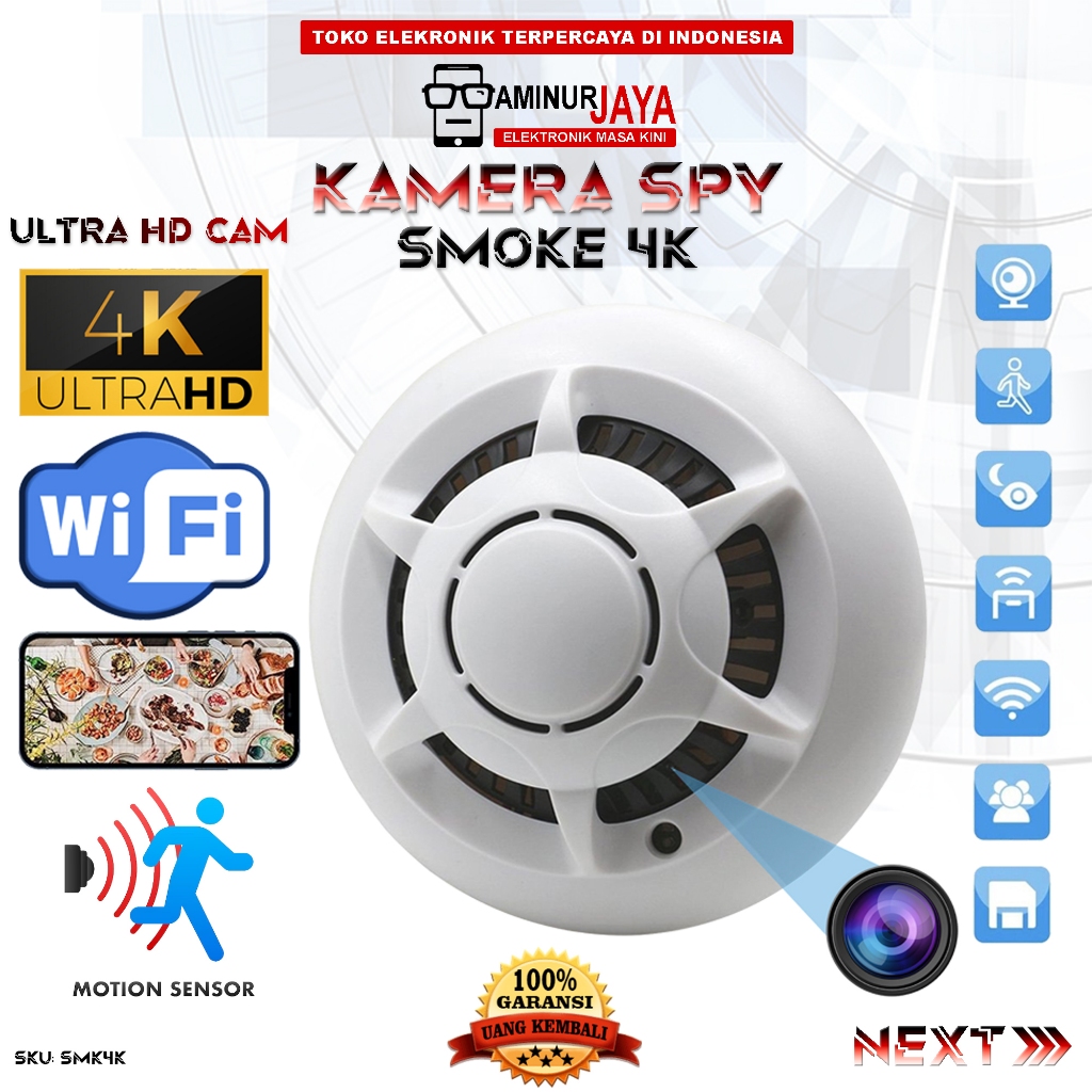 Kamera IP CCTV Detector Smoke 4k Wireles Wifi Control Jarak Jauh Spy Cam Camera Detector Asap Hidden