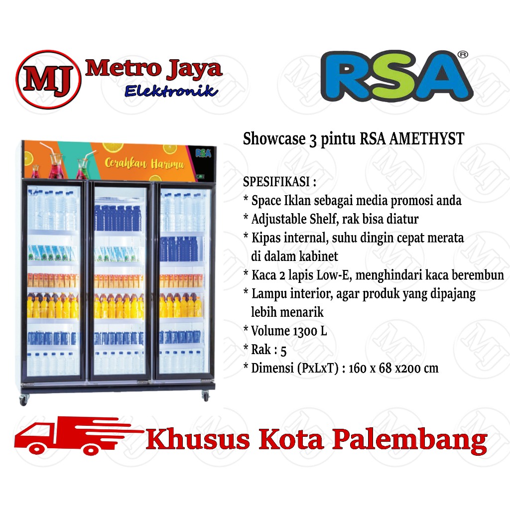 Showcase RSA AMETHYST pendingin minuman 3 pintu 1300 liter 5 Rak