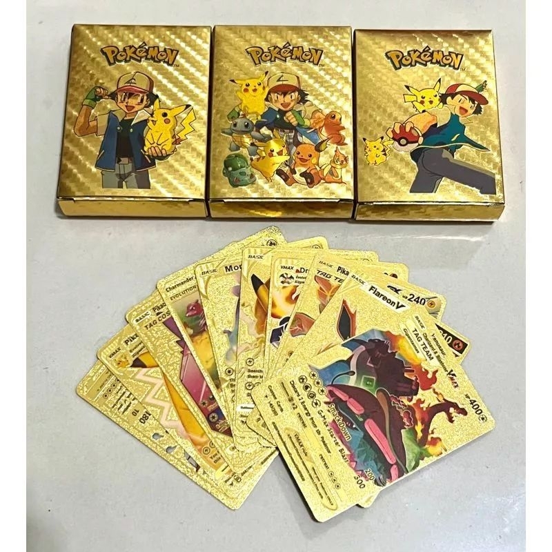 55 Lembar Kartu POKEMON GOLD/Asli/KARTU POKEMON GOLDEN CARD//BAHAN METAL EMAS MURAH