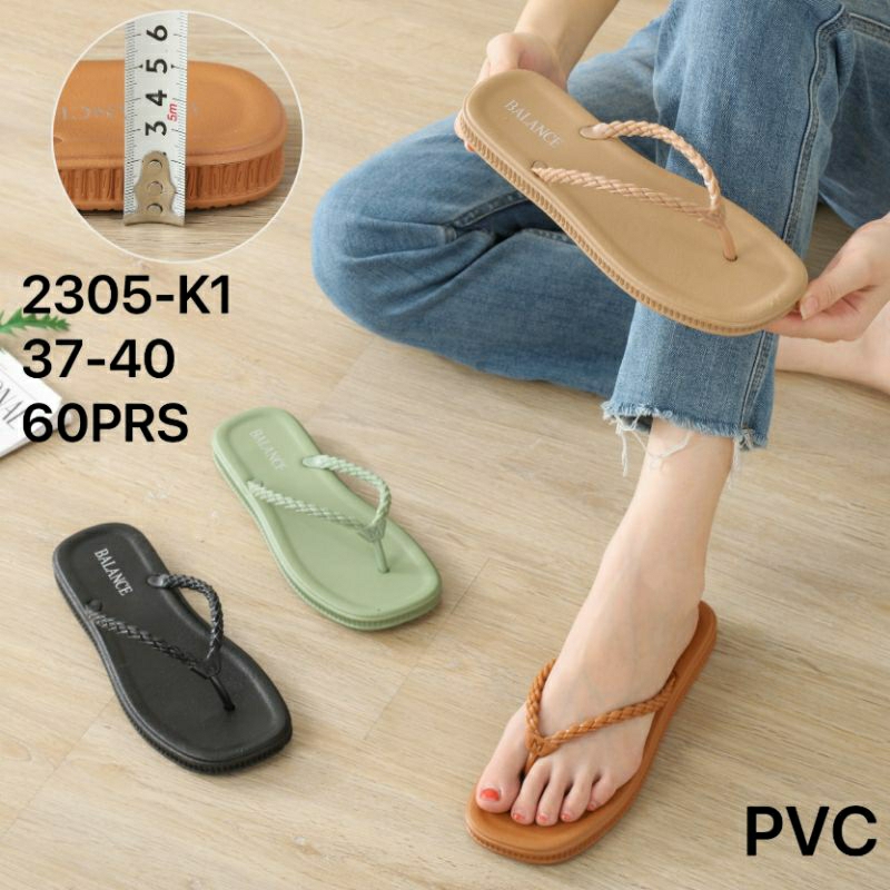 2305-K1 Original Sandal Balance Jepit Motif Tali Kepang Wanita Bahan Rubber PCU Terbaru Karet Jelly 