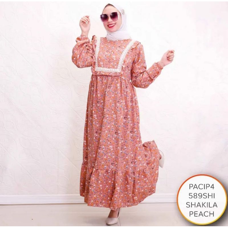 DRESS MOTIF BUNGA SHAKILA IMPORT