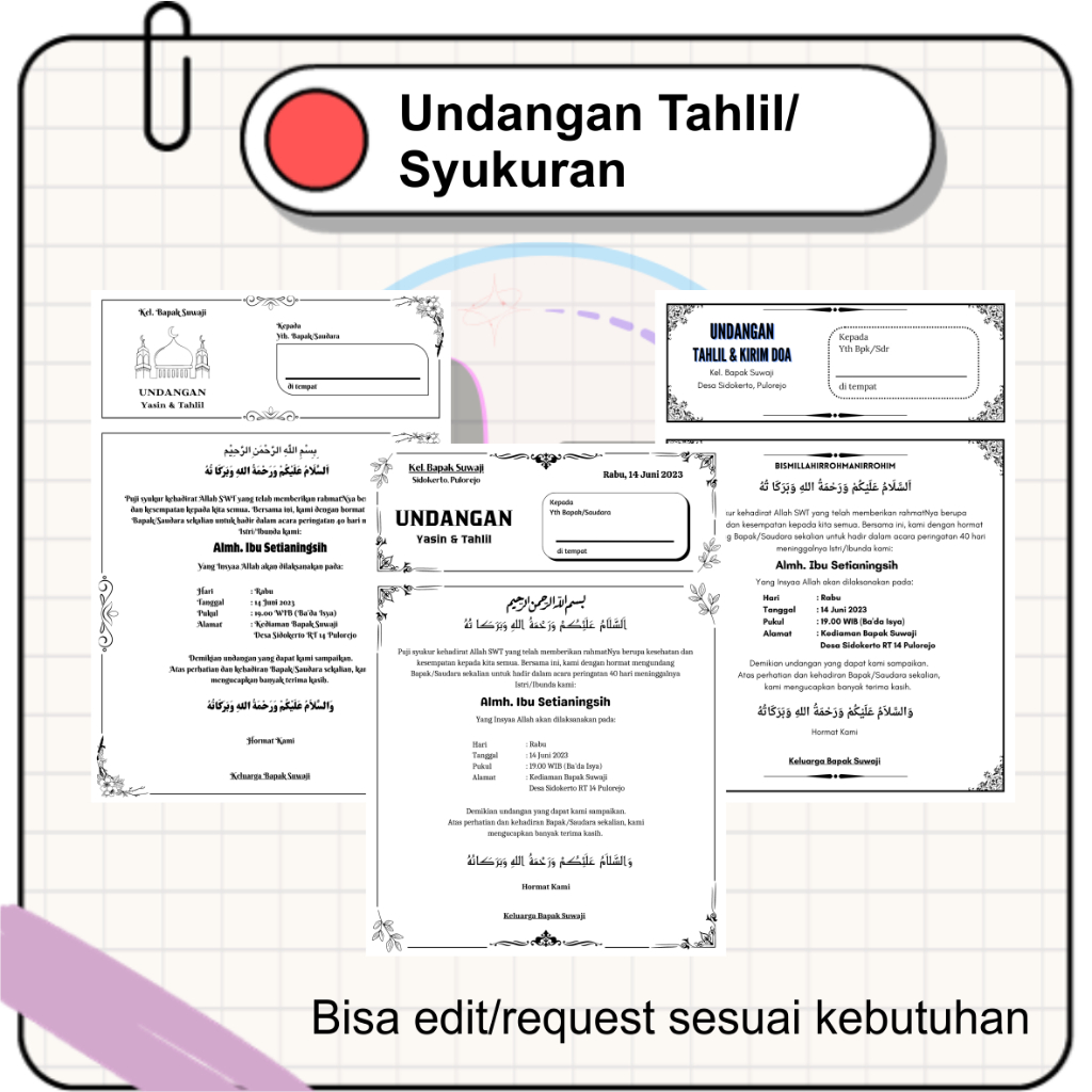 

Undangan TAHLIL/WALIMAHAN, Aqiqah, Kenduri, Syukuran, Kirim Doa - Kertas HVS Hitam Putih