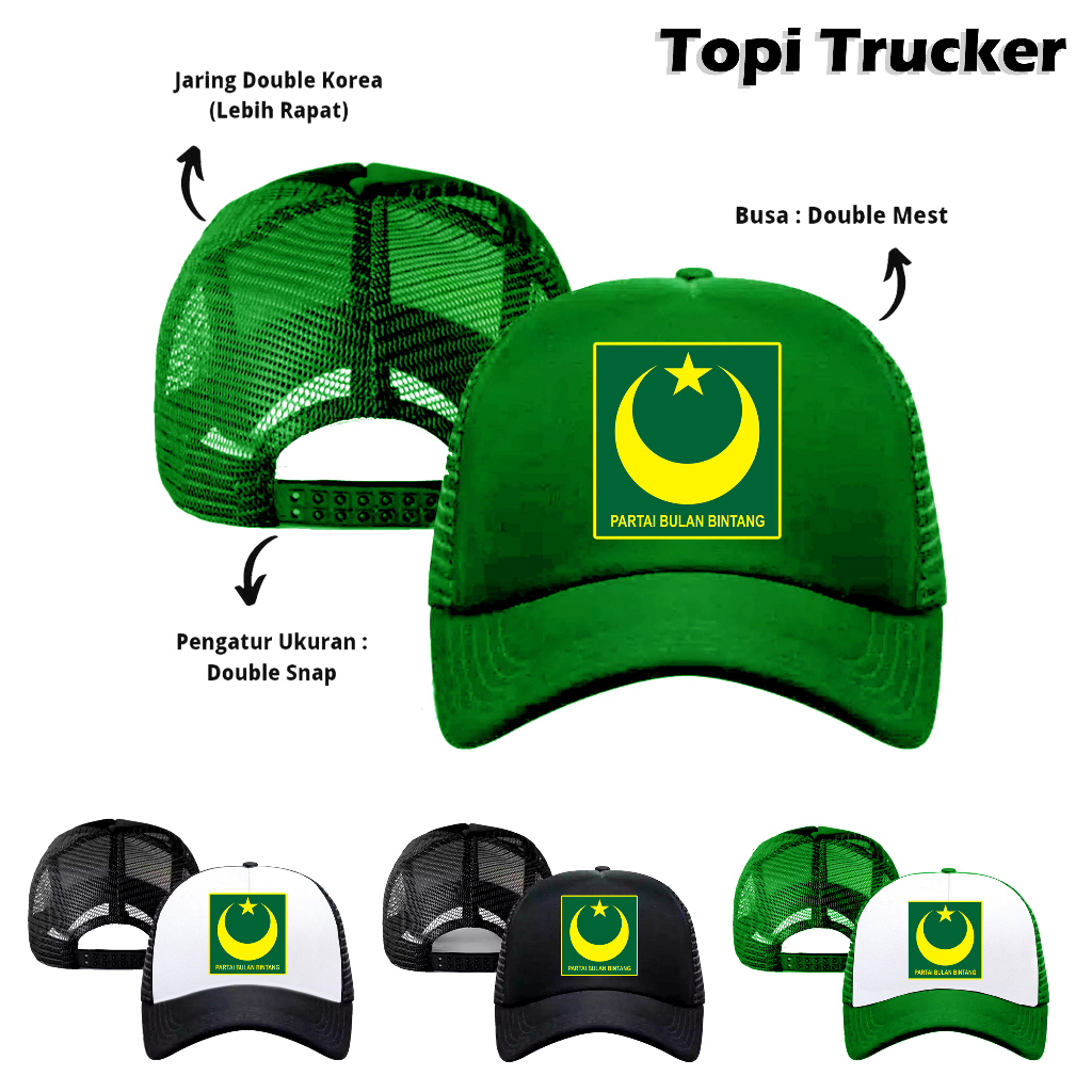 Topi Partai Bulan Bintang Topi Trucker Topi Custom Logo Parpol PBB Timses Pemilu