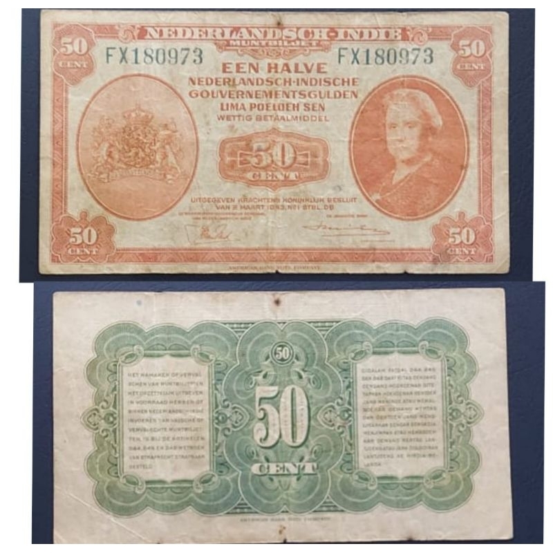 Uang Kuno Indonesia 50 Cent/Sen Seri Nica Tahun 1948 Original 100% Kondisi Kertas Bagus AXF Renyah L