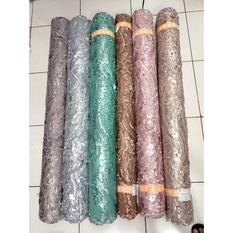 bahan tile bordir squin bunga/tile bordir payet, kebaya full,payet yang terbaru