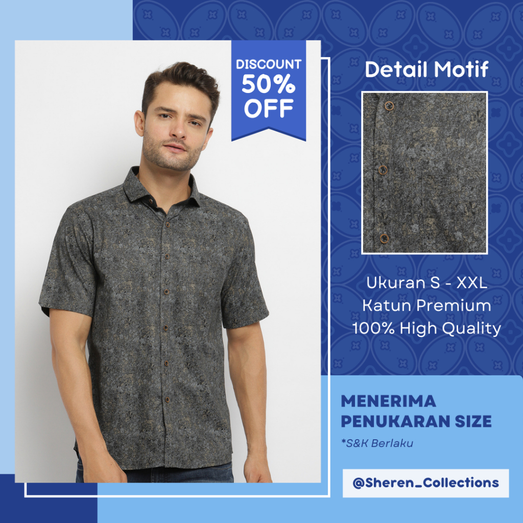 Carlos Moreno Kemeja Casual Pria Lengan Pendek - Marino