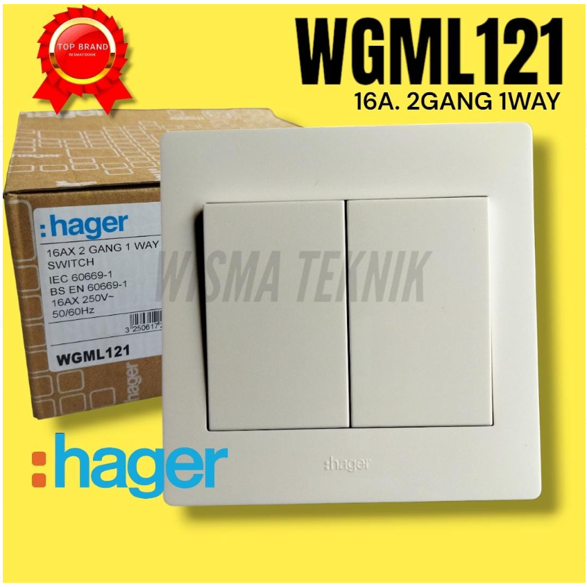 Saklar Listrik 2 Gang 1 Way WGML121 Hager