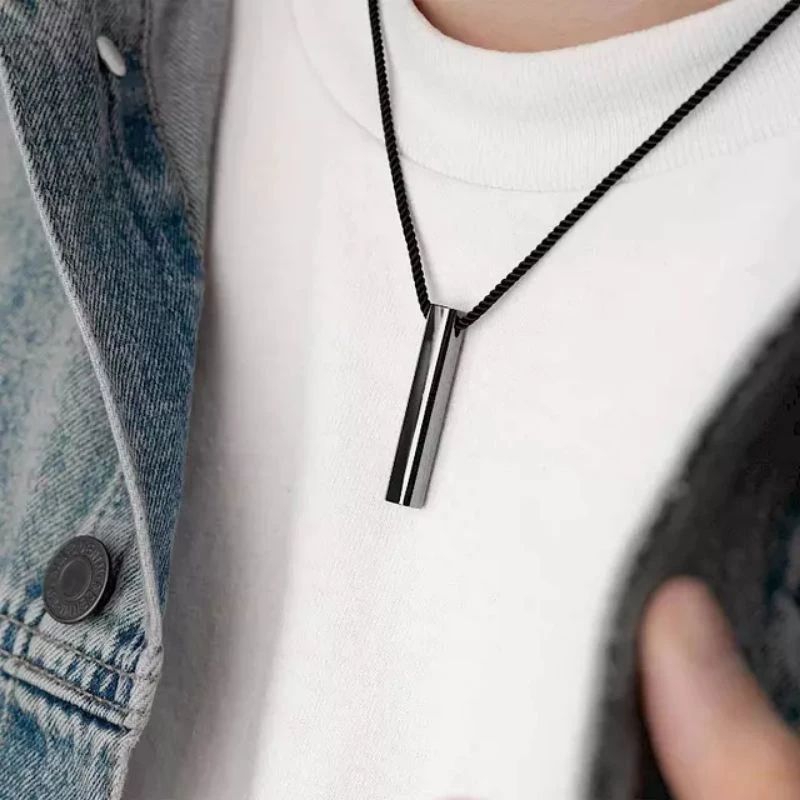 KALUNG tali hitam liontin balok pria wanita