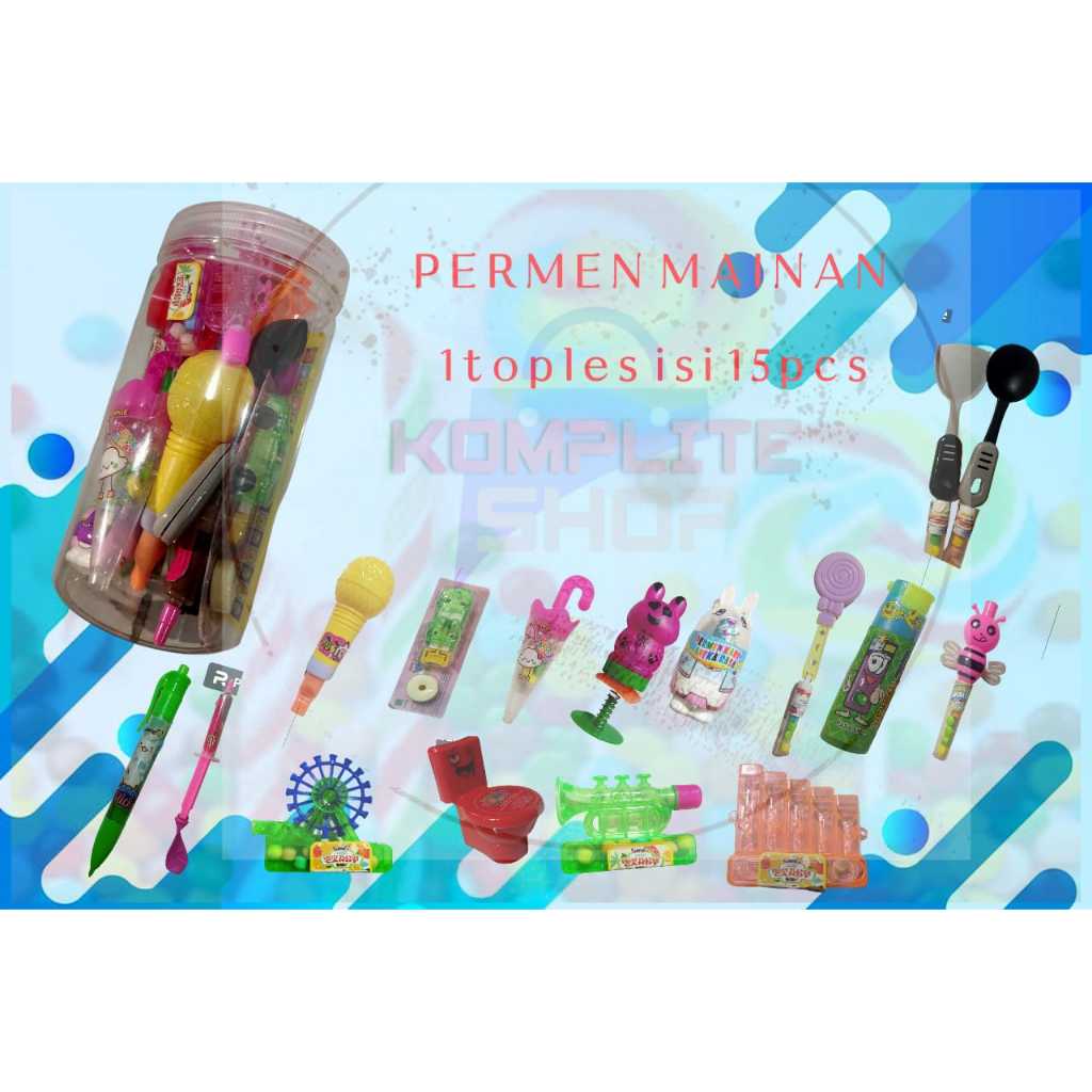 

permen mainan anak 1 toples isi 15pcs permen aneka rasa bentuk mainan random motif