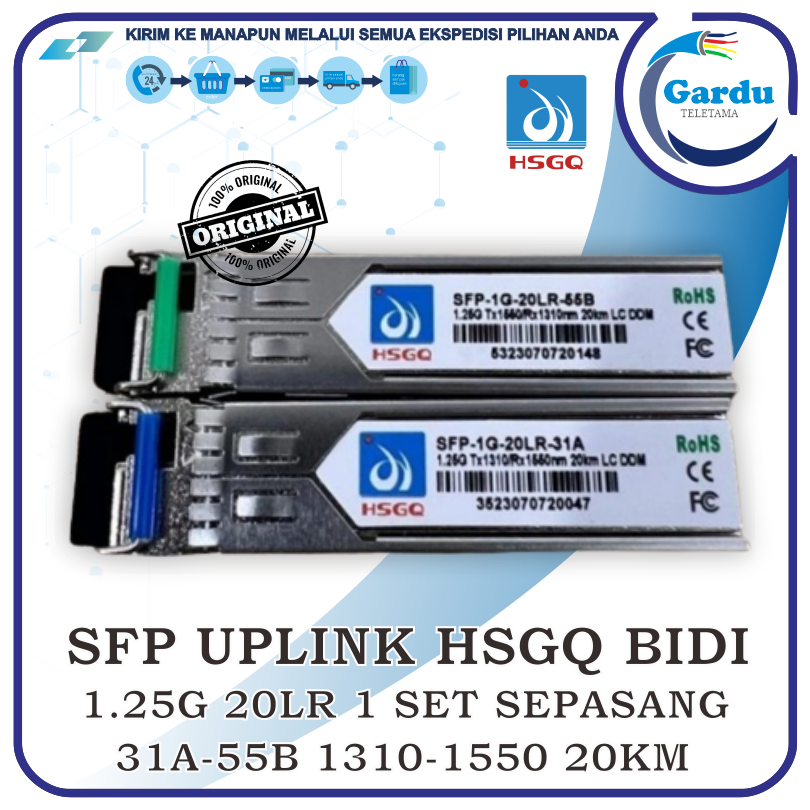 SFP Uplink HSGQ Bidi 1.25G 20LR 1 SET 31A-55B 1310-1550 20KM SEPASANG