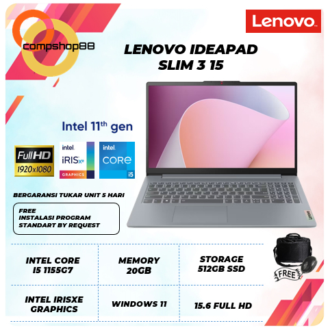 Laptop Lenovo Ideapad Slim 3 15 Intel Core I5 1155G7 20gb 512 Windows 11 15.6 Full HD Original