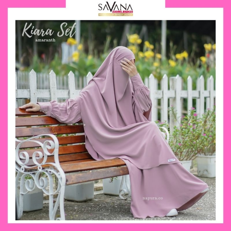 (Ready Stock Tanya Dulu) Gamis Set Dewasa Kiara Set by Nayura Fathayaa Indonesia bahan Linen Tunica 