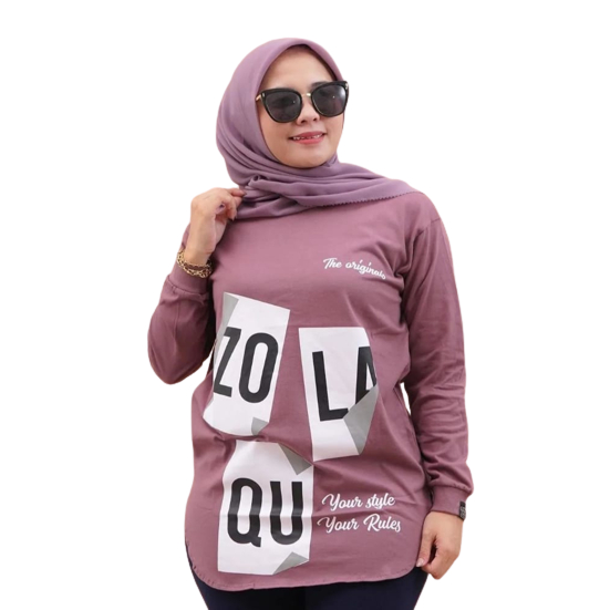 TERBARU ATASAN SEMI TUNIK ORIGINAL ATASAN WANITA KAOS ZOLAQU LENGAN PANJANG BAHAN CATTON24S SABLON P