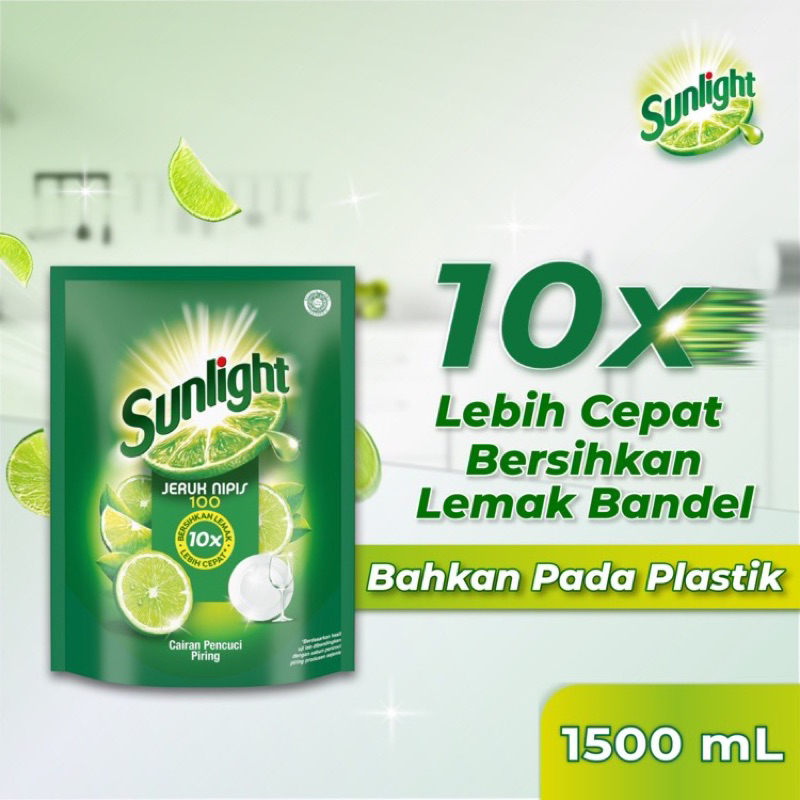 Sunlight SABUN CUCI PIRING DISHWASH Jeruk Nipis 10x bersihkan lemak lebih cepat 1500ML 1,5L / Sabun 