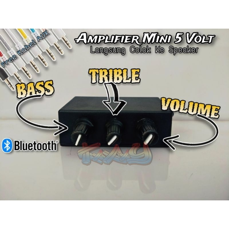 Amplifier Mini 5 Volt Stereo Bluetooth 3 Potensio Bass Trible Volume | Power Ampli mini