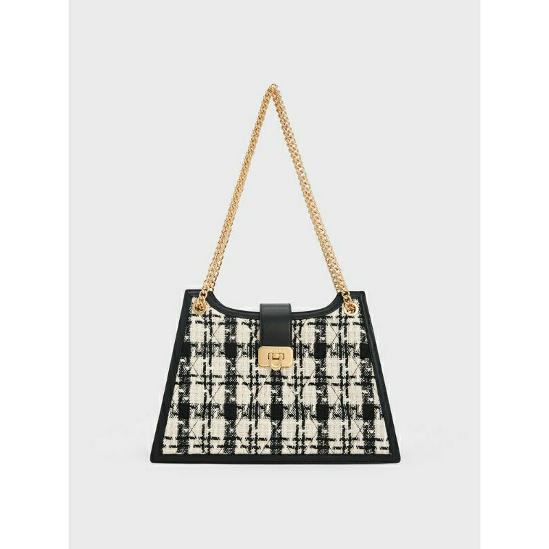 (SALE) Charles and Keith Cressida Tweed Trapes Chain Bag