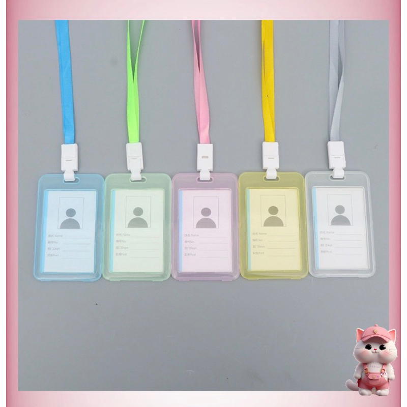 

N113 Name Tag Id Card Transparant Gantungan Kartu Nama Plastik Vertikal Lanyard Potrait Motif Polos Warna Warni Tanda Pengenal Bening
