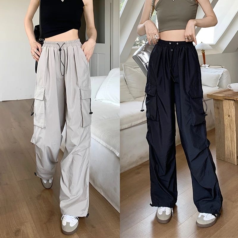 Cargo pants-Celana cargo Unisex-Celana Kasual harajuku Cargo Teachwear Stretwear pria wanita