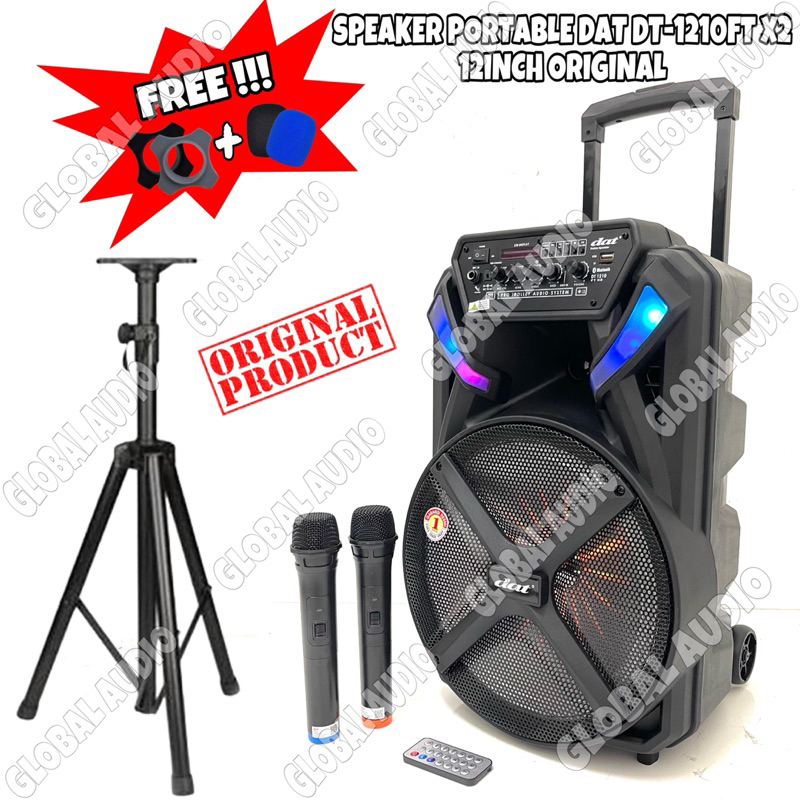 Speaker Portable DAT DT 1210FTX2 Original 2bh Mic Wireless Plus Stand & Free Busa Dat1210 ftx2 1210 