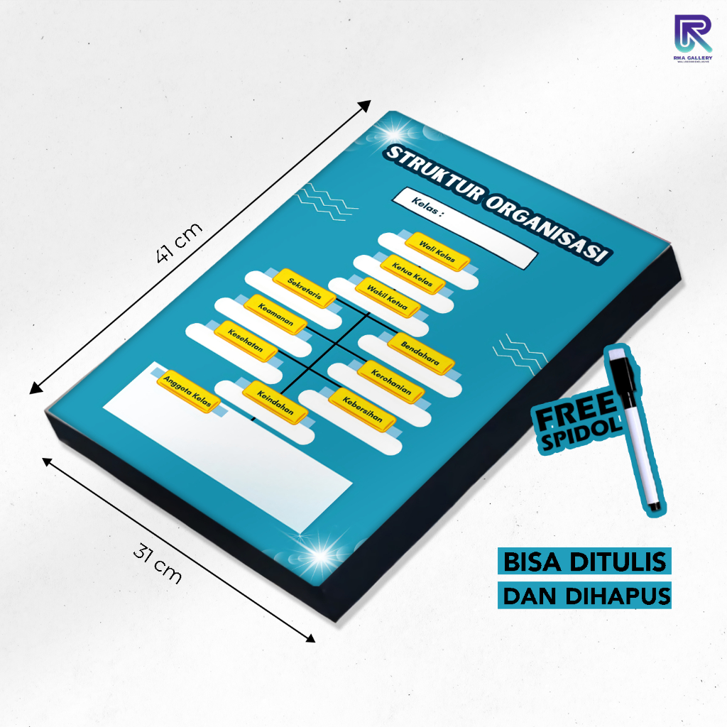 RHA GALLERY Papan Tulis Kayu Sekolah Struktur Organisasi Planner Schedule Board Aesthetic 31x41 CM