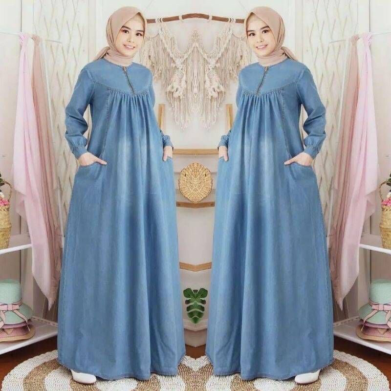 Gamis Jeans Ambi Dress Terbaru Trendy Gamis Lebaran Baju Gamis Muslim 2026