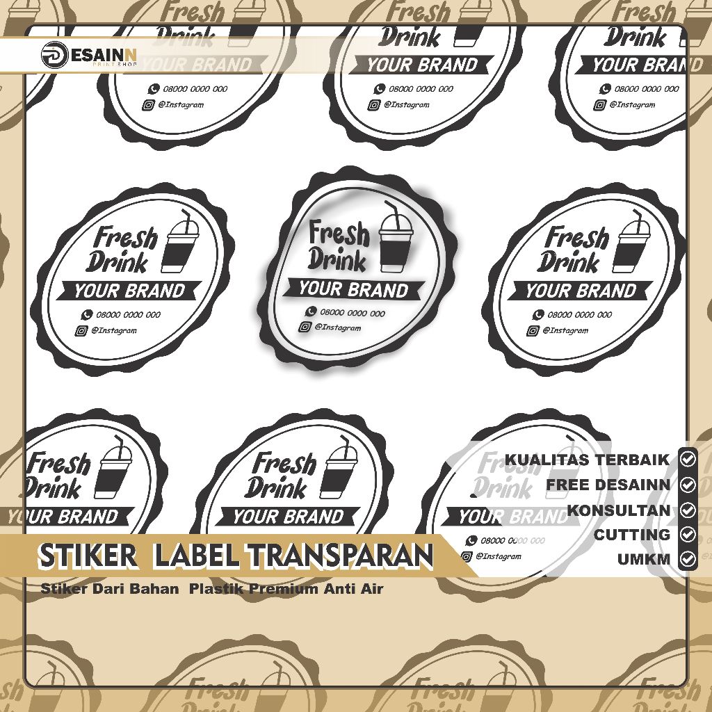 

Stiker Label Transparan per PCS untuk Kemasan Produk Minuman, Makanan dan Snack - Stiker Transparan