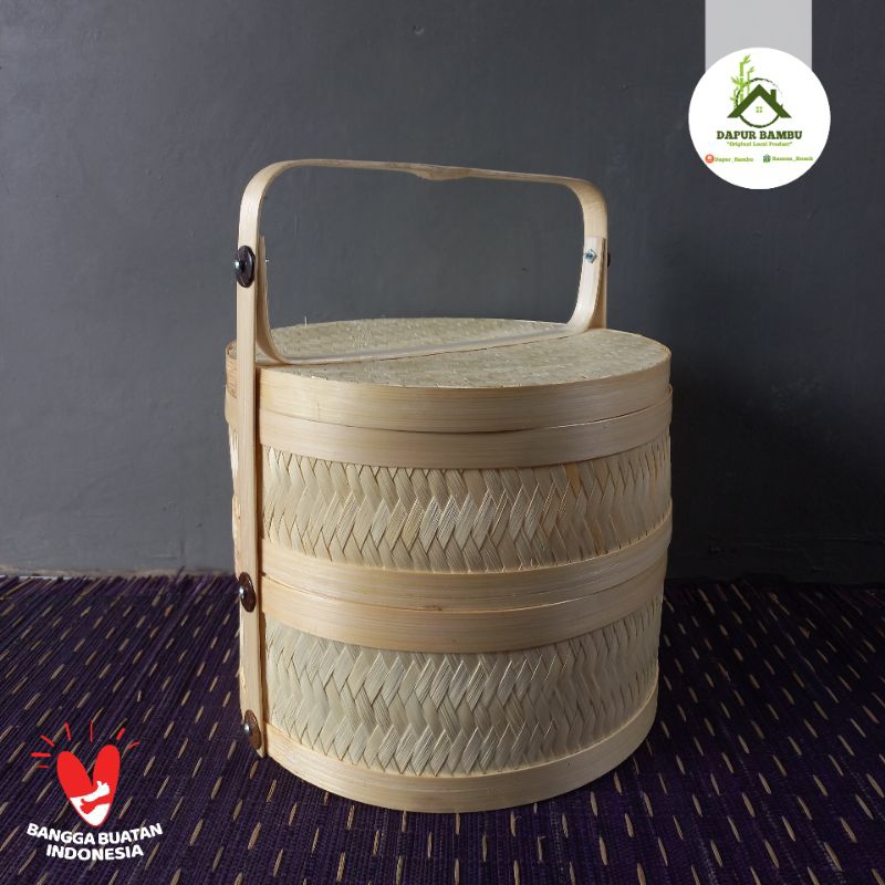 Rantang Bambu Bulat/Tenong Bambu Diameter 30 Susun 2/Hampers Bambu