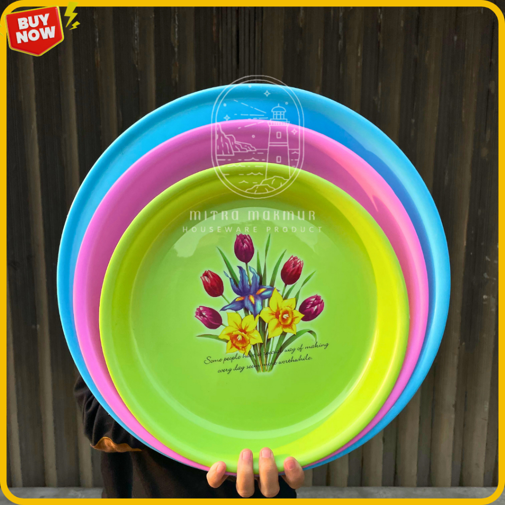 CALISTA - NAMPAN PLASTIK BULAT MOTIF BUNGA/BAKI BULAT / WADAH ADONAN / NAMPAN KEBULI