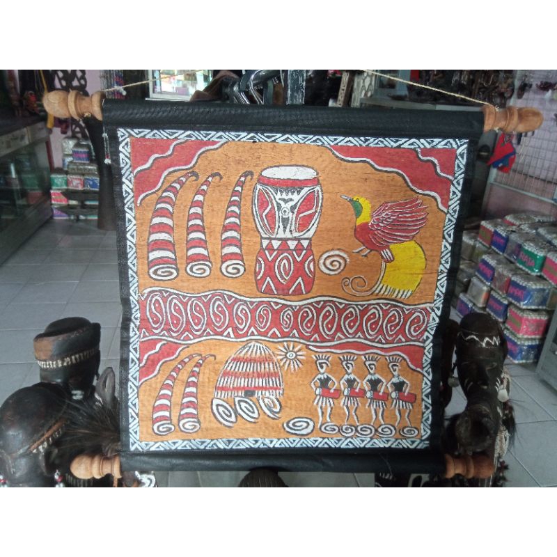 lukisan kulit kayu gambar cendrawasih/oleh oleh khas papua