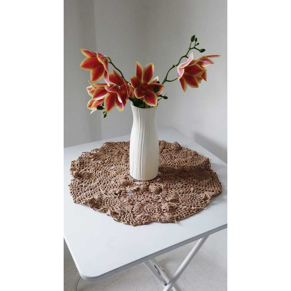 Taplak Rajut - Taplak Meja - Bundar Warna Coklat