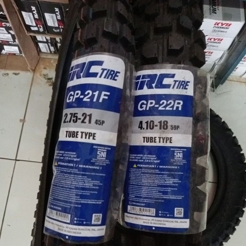 PAKET IRC 410-18 & 275-21 GP-22R GP-21F BAN LUAR IRC MOTOR TRAIL KLX CRF WR 4.10 2.75 RING 21 18 SET
