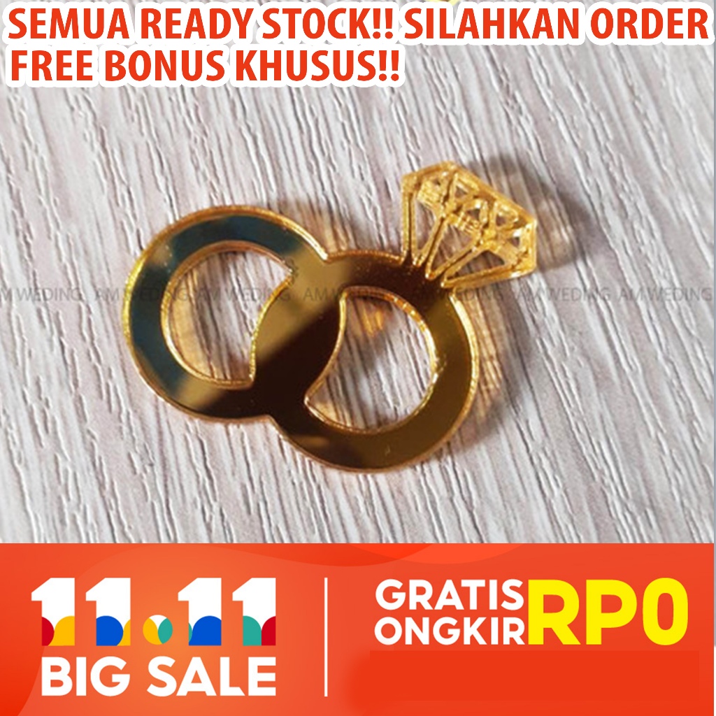 replika cincin pernikahan akrilik miror gold / silver / mdf mahar