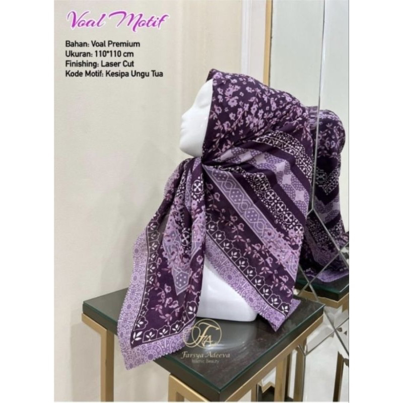 Hijab Segi Empat Voal Motif Kesipa Warna Ungu Tua Kerudung Jilbab Murah Terbaru