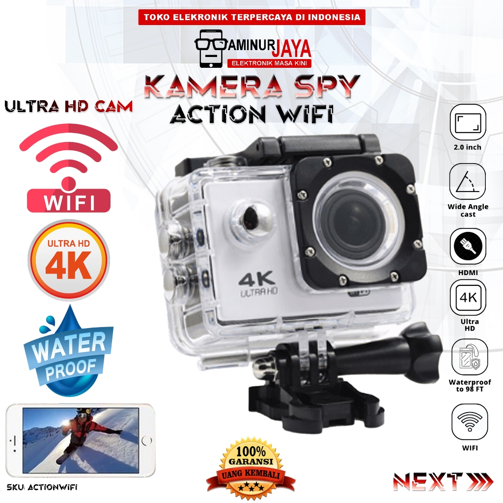 Action Camera Kogan 4K Ultra HD Lcd Display 2.0 Action Cam Camera Sport WIFI Waterproof Case Tahan A