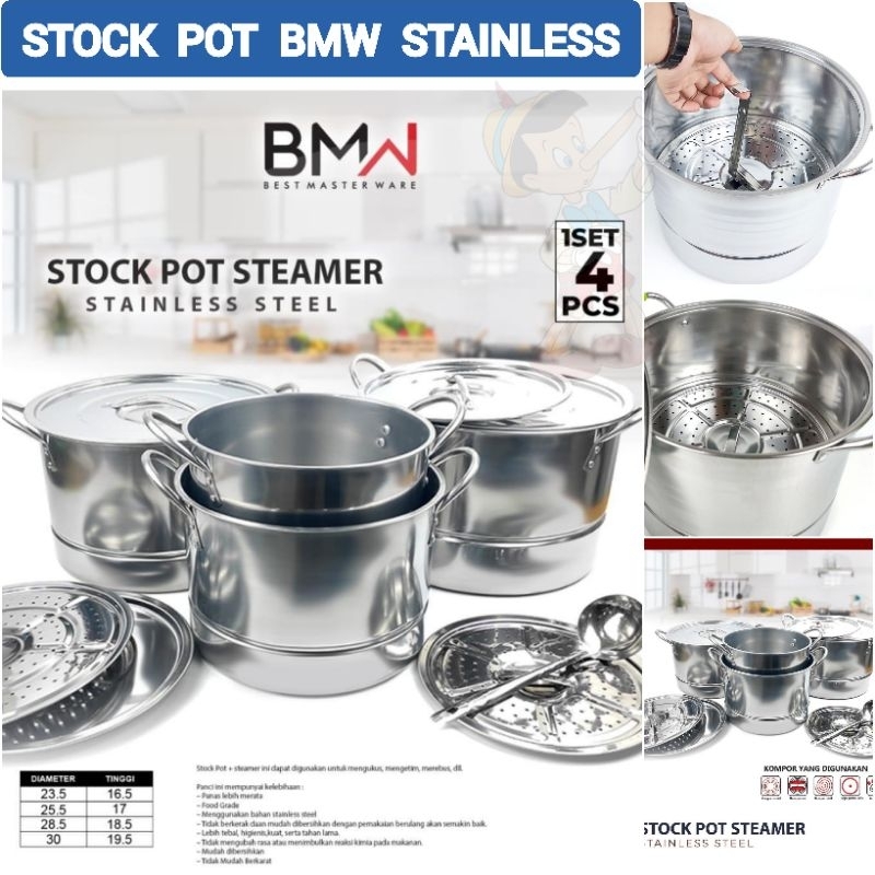 STOCK POT BMW STAINLESS 4 PANCI FREE STEAMER