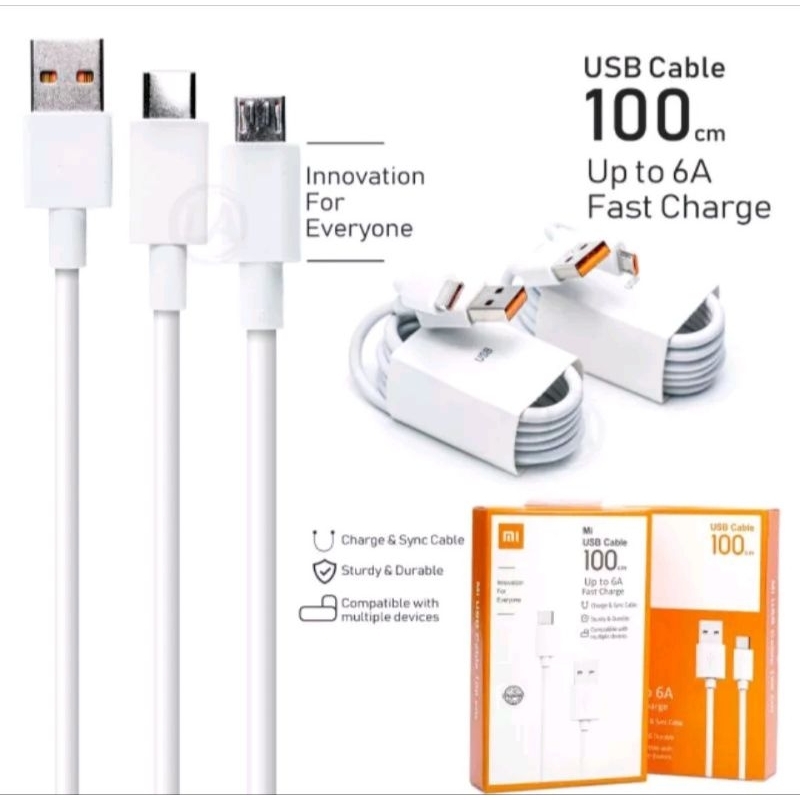 KABEL DATA ORI XIAOMI UP TO 6A FAST CHARGING MICRO & TYPE-C
