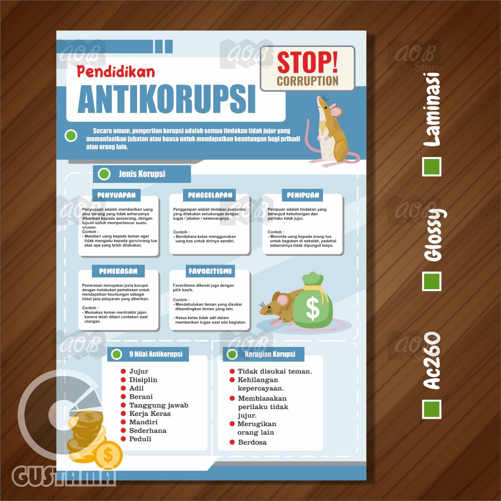 

Poster Antikorupsi, Poster korupsi, Poster Edukasi SD Kelas 4-6 Laminasi A3