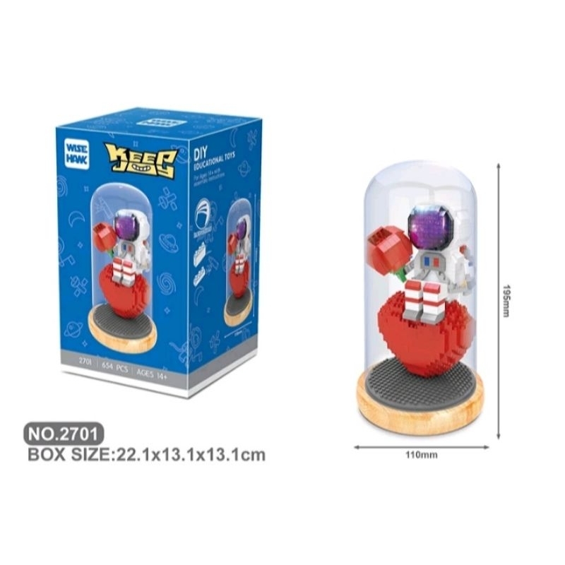 diy lego astronaut hati love heart cinta gift glass dome box balok brick block valentine rose propos