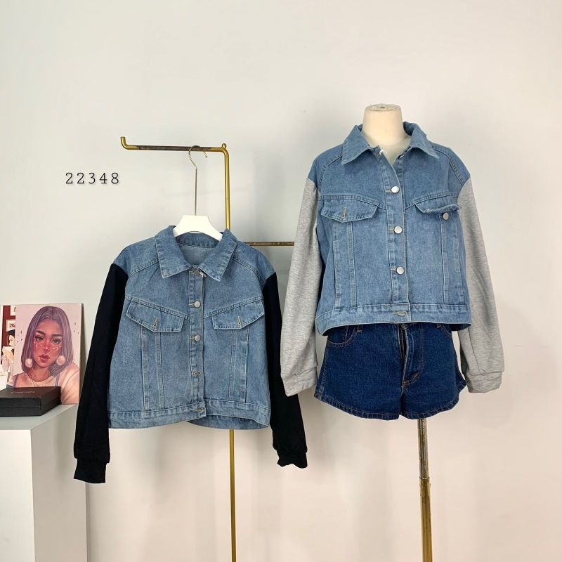 22348 Jacket Jeans Wanita Mix Rajut tebal Kekinian Premium/Outer Jacket Jeans Crop Mix Cotton Varias